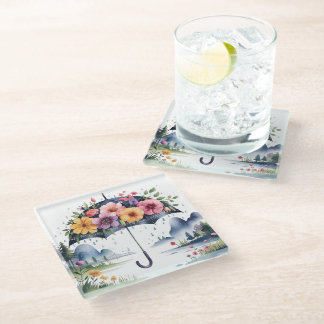 Beautiful & Functional Watercolor Elegant Floral  Glass Coaster