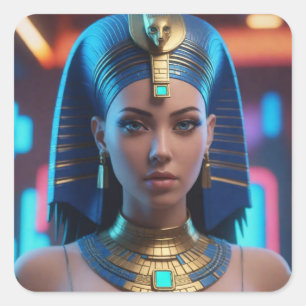 Beautiful, Futuristic Egyptian Queen. Square Sticker