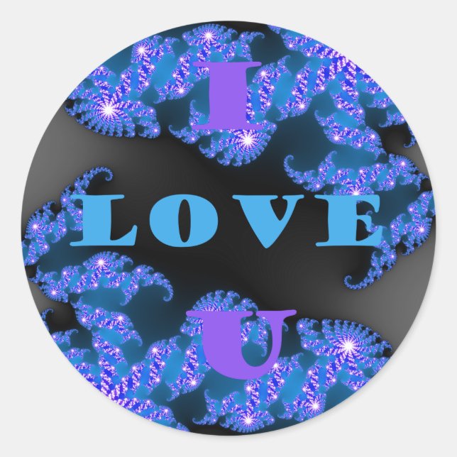 Beautiful Galactic Blue Love Text Pattern Design, Classic Round Sticker (Front)