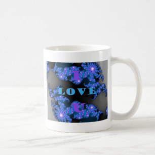 Beautiful Galactic Blue Love Text Pattern Design, Coffee Mug