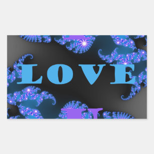 Beautiful Galactic Blue Love Text Pattern Design, Rectangular Sticker