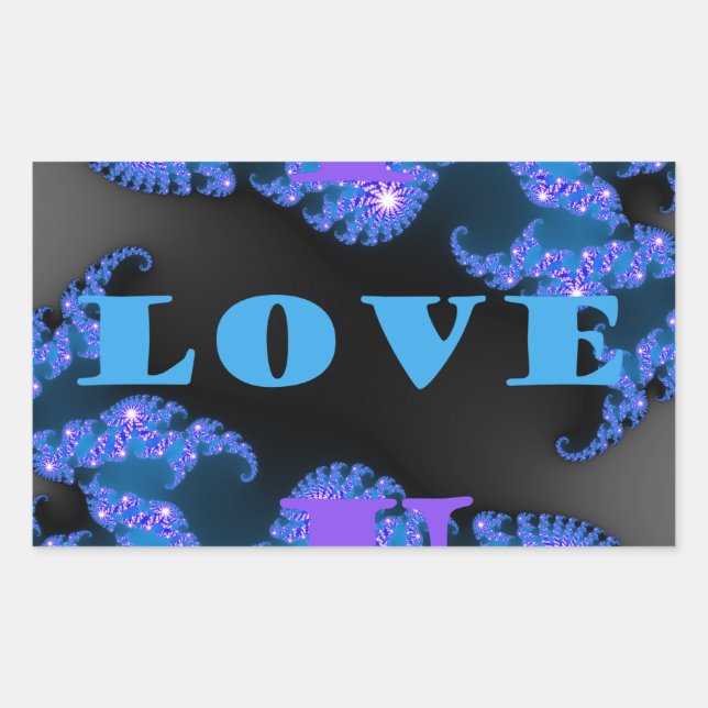 Beautiful Galactic Blue Love Text Pattern Design, Rectangular Sticker (Front)