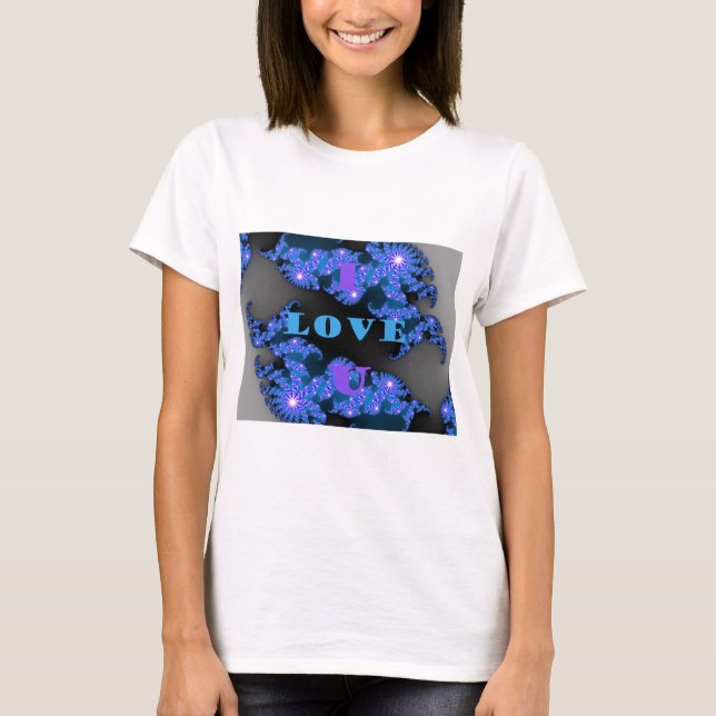 Beautiful Galactic Blue Love Text Pattern Design, T-Shirt (Front)