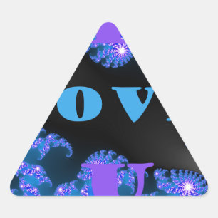 Beautiful Galactic Blue Love Text Pattern Design, Triangle Sticker