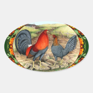 Beautiful Game Fowl Oval Sticker