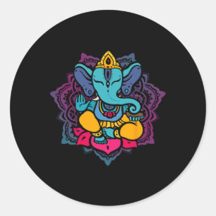 Beautiful Ganesha In Yoga Lotus Meditation Mandala Classic Round Sticker