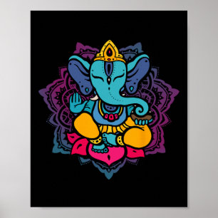 Beautiful Ganesha In Yoga Lotus Meditation Mandala Poster