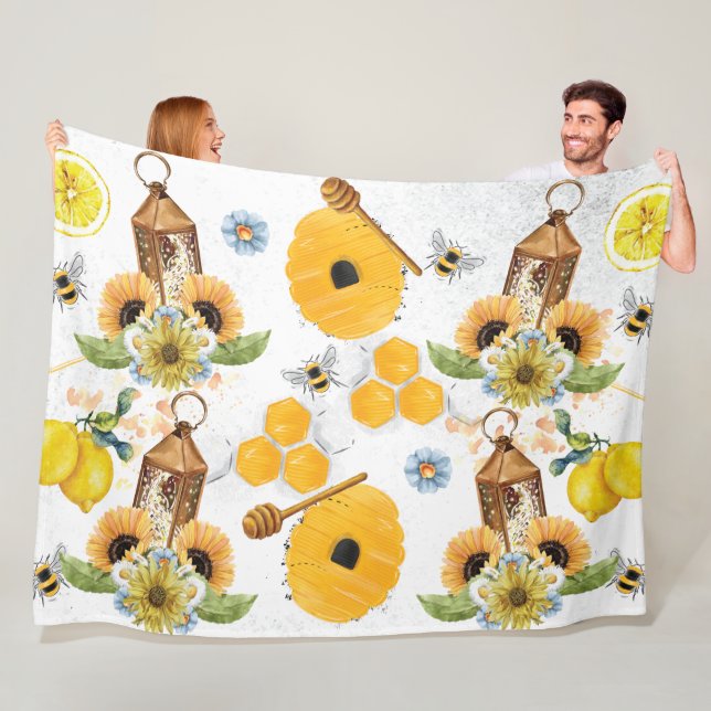 Beautiful Garden Bee Sunflower Fleece Blanket (In Situ)