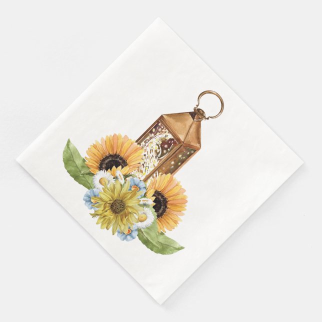 Beautiful Garden Bee Sunflower Pattern Napkin (Corner)