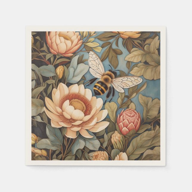 Beautiful Garden Bee With Protea Flowers Napkin (Front)