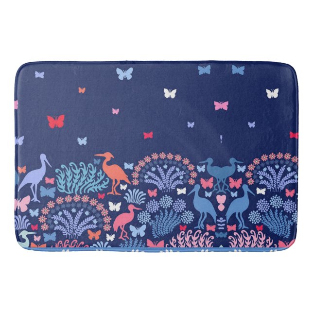 Beautiful Garden Border Butterfly Bird Flowers     Bath Mat (Front)
