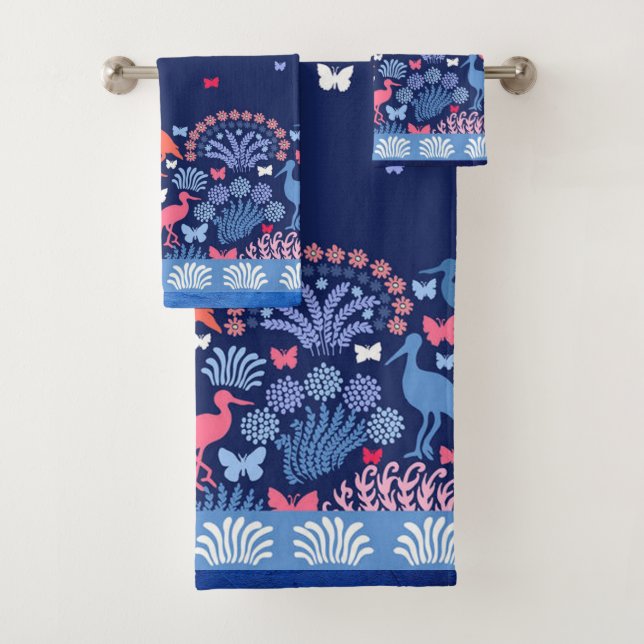 Beautiful Garden Border Butterfly Bird Flowers     Bath Towel Set (Insitu)