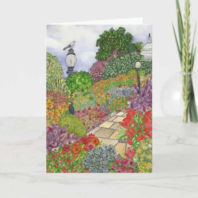 Beautiful Garden Landscape Watercolor  Note Card (Front)