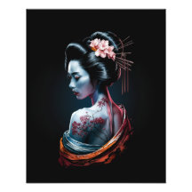 Beautiful Geisha Art Print - Black Background!
