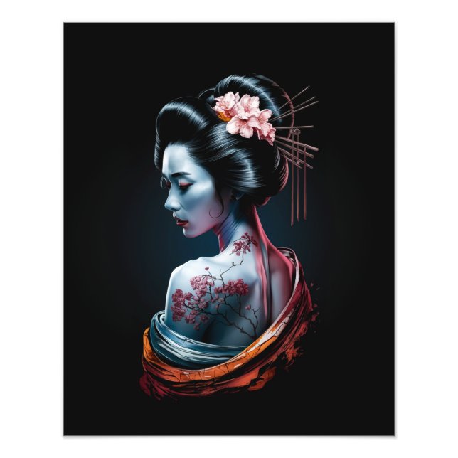 Beautiful Geisha Art Print - Black Background! (Front)