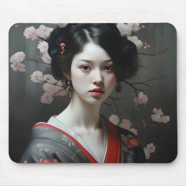 Beautiful Geisha Flowers Mouse Pad (Front)