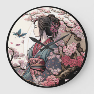 Beautiful Geisha Geiko Geigi Cherry Blossom Sakura Large Clock