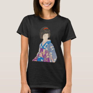 Beautiful Geisha in blue Kimono Japanese painting T-Shirt