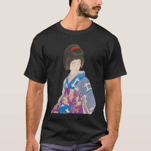 Beautiful Geisha in blue Kimono Japanese painting T-Shirt
