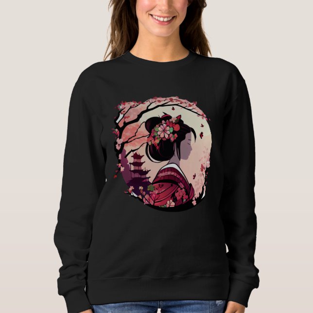 Beautiful geisha lady cherry blossom flowers pagod sweatshirt (Front)