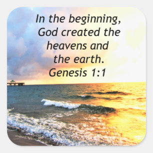 BEAUTIFUL GENESIS 1:1 BIBLE QUOTE DESIGN SQUARE STICKER
