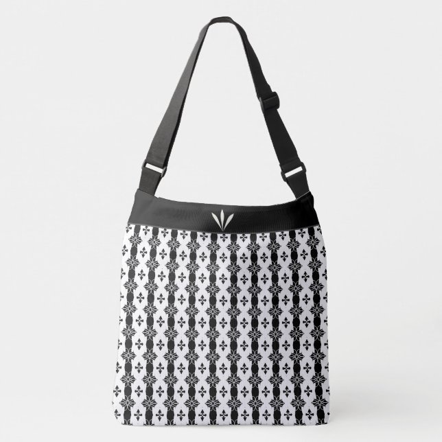 Beautiful Geometric Pattern in Black and White Crossbody Bag (Front)