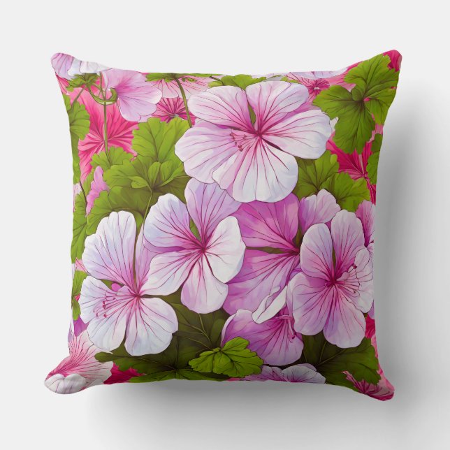 Beautiful Geranium Blooming Throw Pillow (Front)