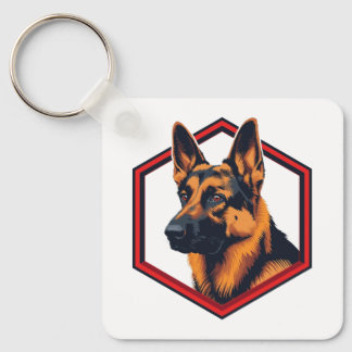 Beautiful German Shepard In A Six Sided Frame Key Ring