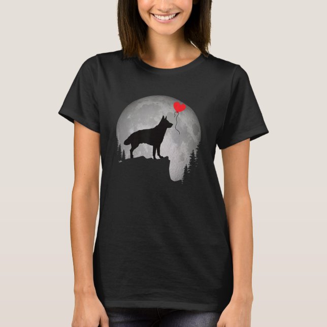 Beautiful German Shepherd Dog Silhouette Moon Shep T-Shirt (Front)