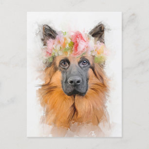 Beautiful German Shepherd Flower Crown Portrait Postcard