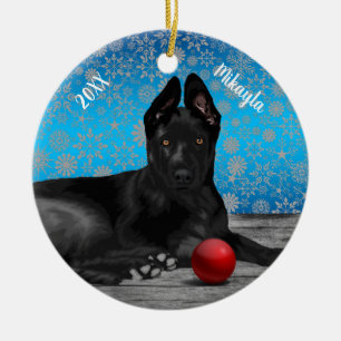 Beautiful German Shepherd Puppy Christmas Ceramic Ornament