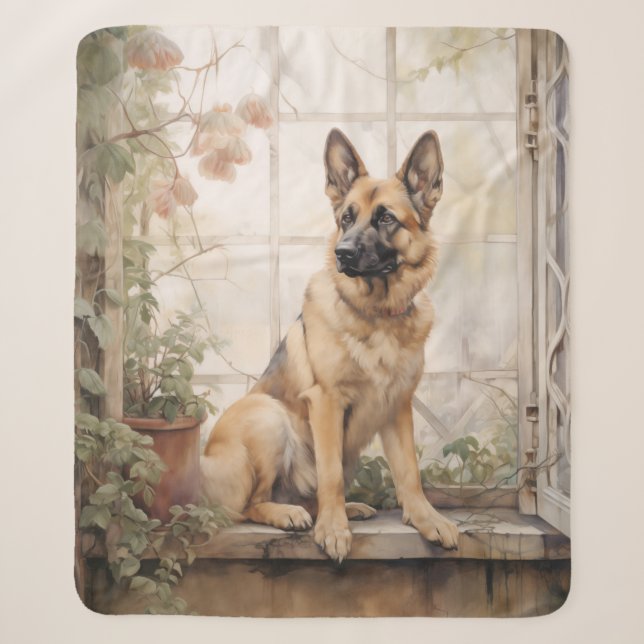 Beautiful German Shepherd Sherpa Blanket (Front)