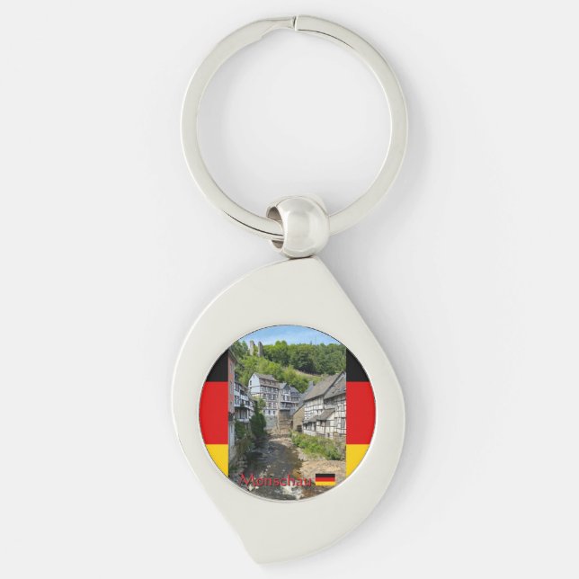 Beautiful German village Monschau in summer travel Key Ring (Front)