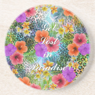 Beautiful “Get lost in Paradise” custom quote Coaster