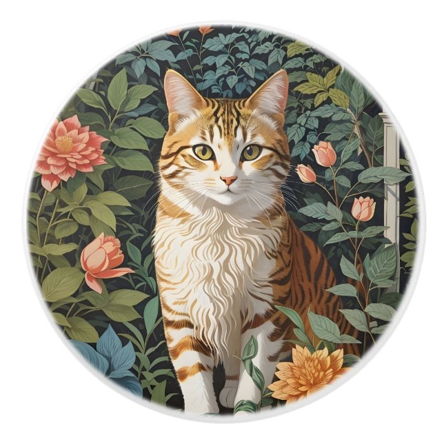 Beautiful Ginger Cat Botanical Garden Ceramic Knob (Front)
