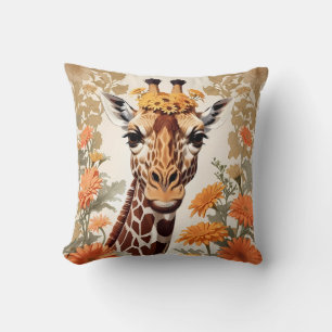 Beautiful Giraffe and Gerbera Daisy Flowers Cushion