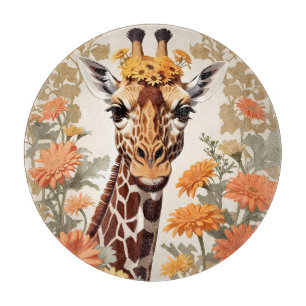 Beautiful Giraffe and Gerbera Daisy Flowers Cutting Board