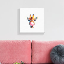 beautiful giraffe blowing bubblegum