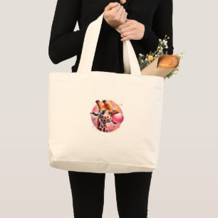 beautiful giraffe blowing bubblegum large tote bag