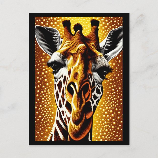 Beautiful Giraffe on a Glitter Gold Background Holiday Postcard (Front)