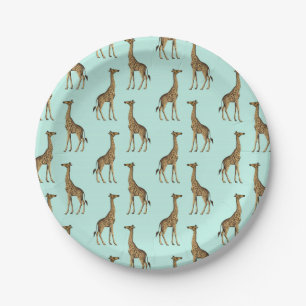 Beautiful Giraffe Print Mint and Gold  Paper Plate
