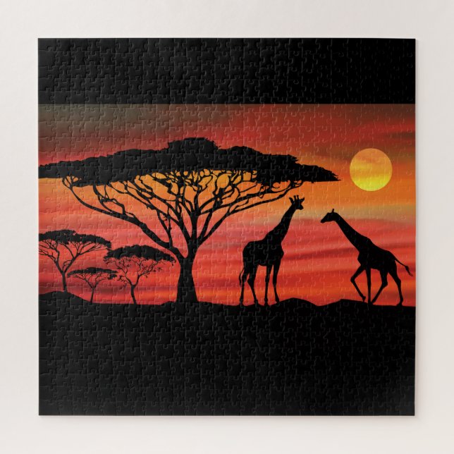 Beautiful Giraffes in a Serengeti Sunset Jigsaw Puzzle (Vertical)