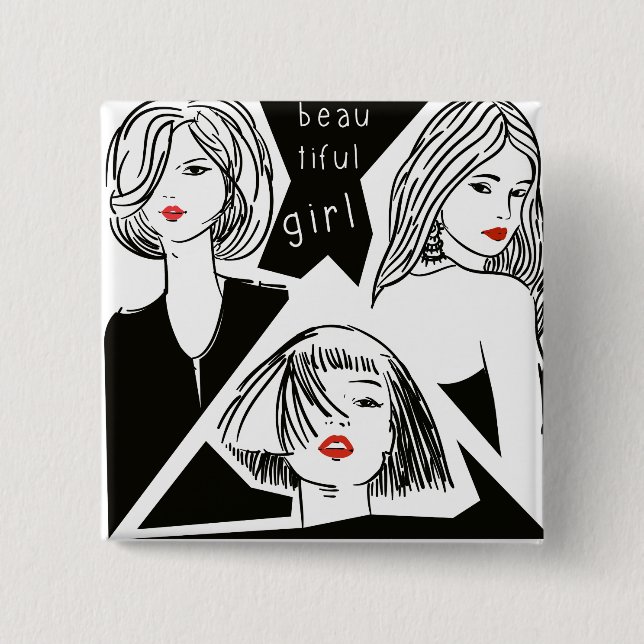 beautiful girl 15 cm square badge (Front)