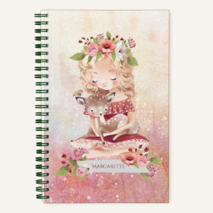 Beautiful Girl and Deer Lovely Illustration  Notebook