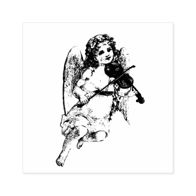 Beautiful Girl Angel playing the Violin Rubber Stamp (Imprint)