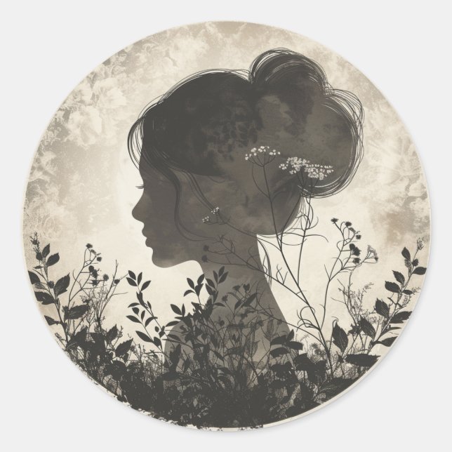 Beautiful Girl beside Flowers  Classic Round Sticker (Front)