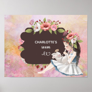 Beautiful Girl, Bunny and Flowers Kids' Poster