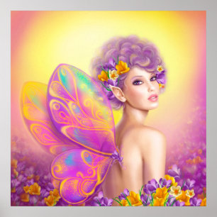 Beautiful girl fairy butterfly poster