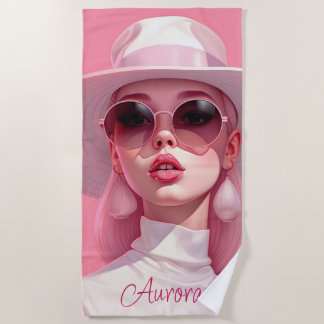 Beautiful Girl in a pink sunglasses Beach Towel