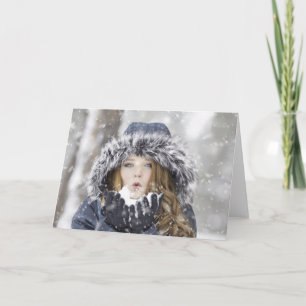Beautiful Girl in a Winter Coat with Snow Card